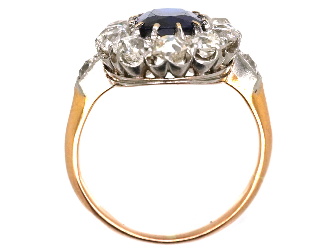 French 18ct Gold Large Sapphire & Diamond Oval Cluster Ring (827L ...