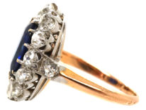 French 18ct Gold Large Sapphire & Diamond Oval Cluster Ring