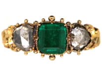 Georgian 18ct Gold, Emerald & Rose Diamond Hearts Ring