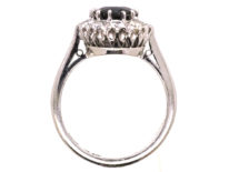 18ct White Gold & Platinum Oval Sapphire & Diamond Cluster Ring