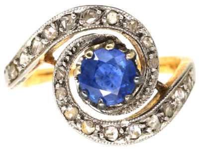 Belle Epoque 18ct Gold, Sapphire & Rose Diamond Swirl Ring