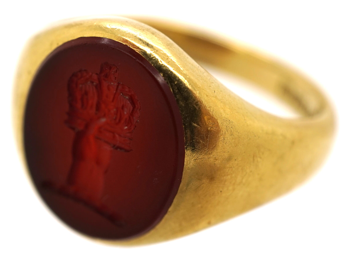 Victorian 18ct Gold Signet Ring set with a Carnelian Crest Intaglio ...
