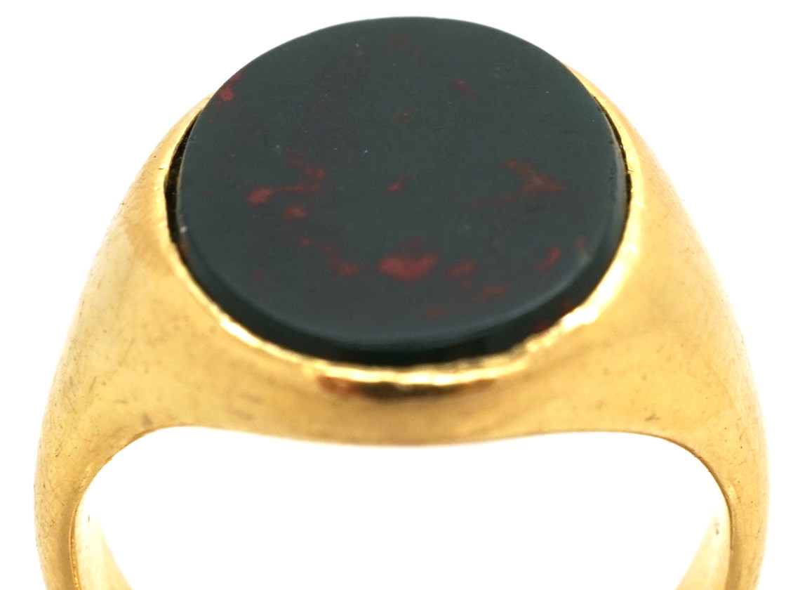 18ct Gold & Bloodstone Signet Ring (786L) | The Antique Jewellery Company