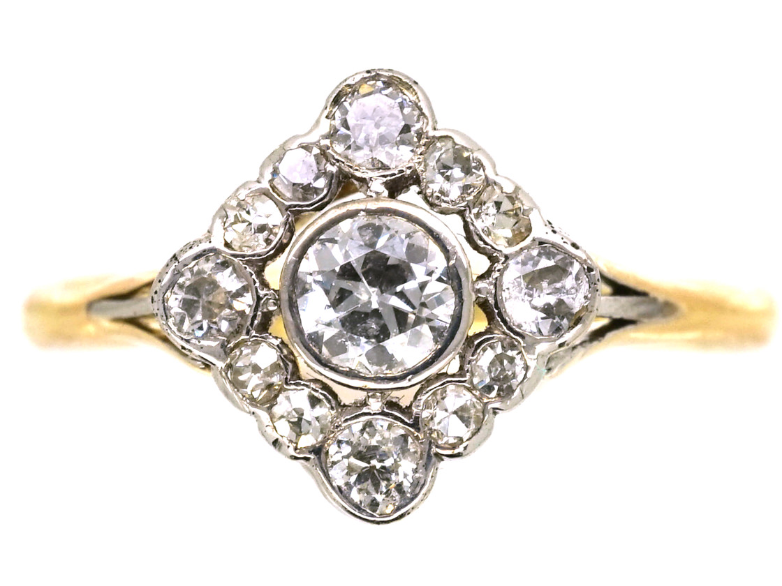 Art Deco 18ct Gold & Platinum Diamond Shaped Diamond Ring (791l) 