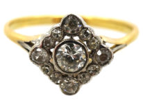 Art Deco 18ct Gold & Platinum Diamond Shaped Diamond Ring