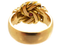 18ct Lover's Knot Ring set with a Ruby & Two Diamonds
