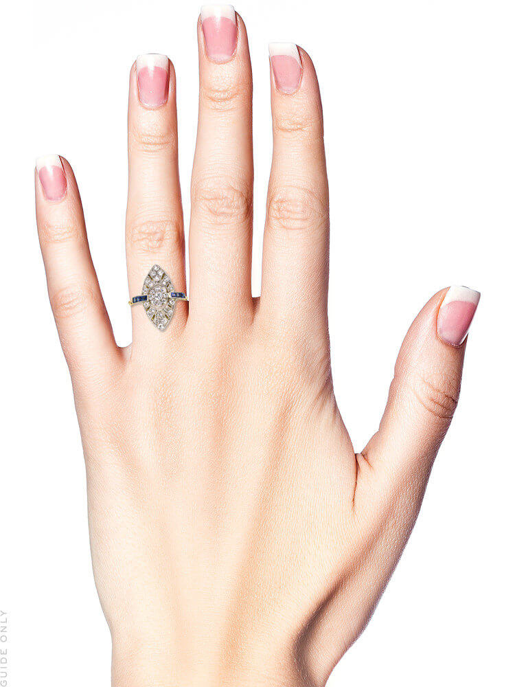 Edwardian 18ct Gold & Platinum, Sapphire & Diamond Marquise Ring
