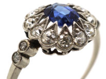 Edwardian Platinum, Sapphire & Diamond Cluster Ring