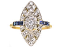 Edwardian 18ct Gold & Platinum, Sapphire & Diamond Marquise Ring