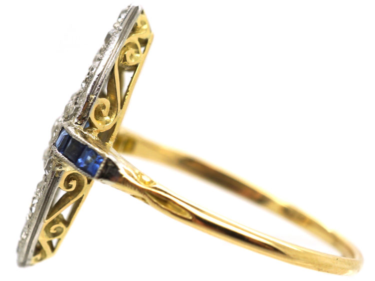 Edwardian 18ct Gold & Platinum, Sapphire & Diamond Marquise Ring