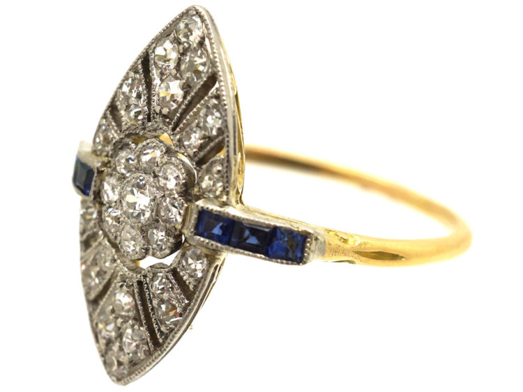 Edwardian 18ct Gold & Platinum, Sapphire & Diamond Marquise Ring