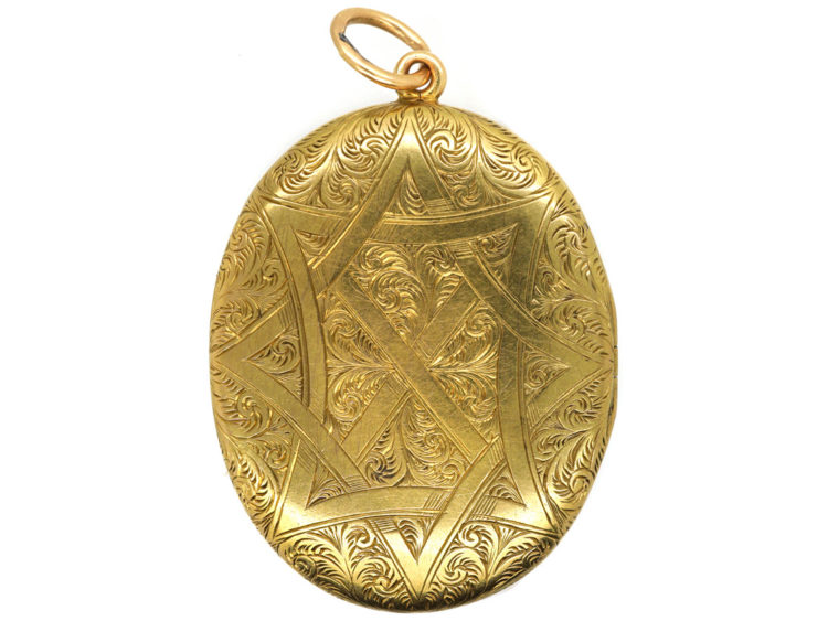 Victorian 15ct Gold Double Opening Oval Engraved Locket