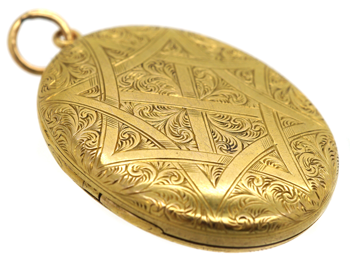 Victorian 15ct Gold Double Opening Oval Engraved Locket (33M) The