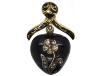 Victorian 15ct Gold, Black Enamel & Rose Diamond Heart Pendant