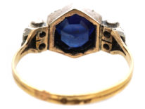 Art Deco 18ct Yellow & White Gold, Synthetic Sapphire & Diamond Ring