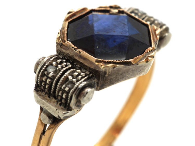 Art Deco 18ct Yellow & White Gold, Synthetic Sapphire & Diamond Ring