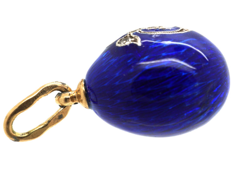 Austrian 14ct Gold & Blue Enamel & Diamond Egg Pendant