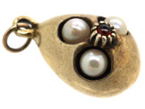 Edwardian Silver Gilt Egg Pendant set with Pearls & a Garnet