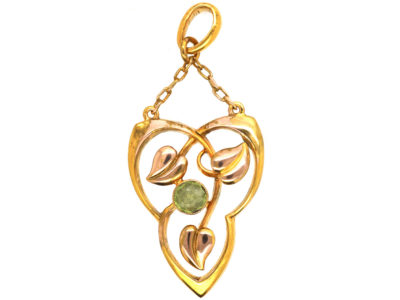 Art Nouveau 9ct Gold & Peridot Pendant by Barnett Henry Joseph