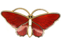 Norwegian Silver Gilt & Red Enamel Butterfly Brooch by Aksel Holmsen