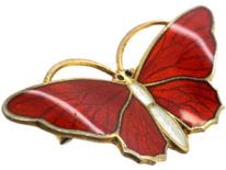 Norwegian Silver Gilt & Red Enamel Butterfly Brooch by Aksel Holmsen