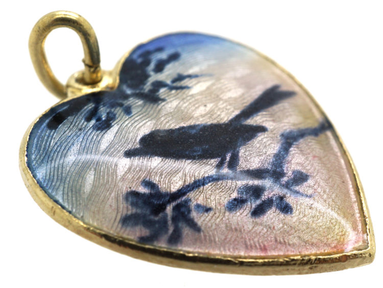 Norwegian Silver Gilt & Enamel Heart Shaped Pendant of a Bird by Ivar T. Holth