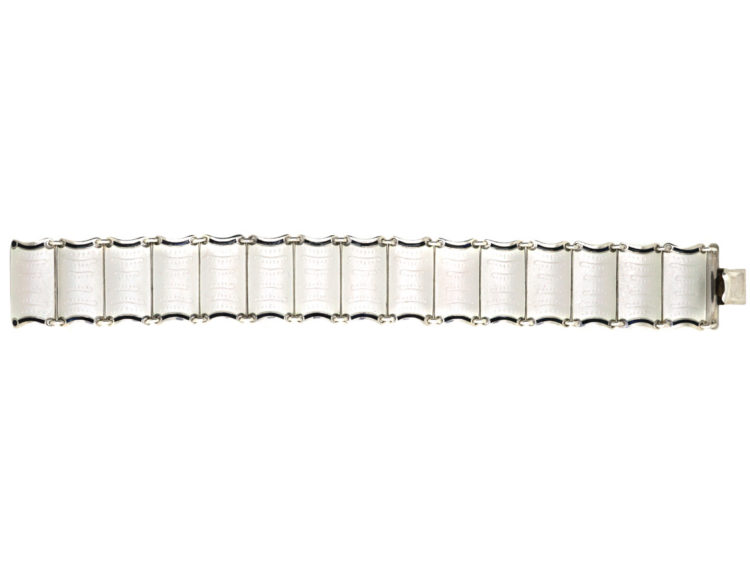 Norwegian Silver & White & Black Enamel Bracelet by Einar Modahl