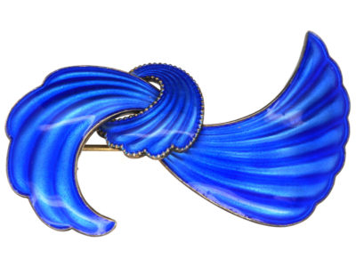Norwegian Silver Gilt Blue Enamel Bow Brooch by Elvik & Co