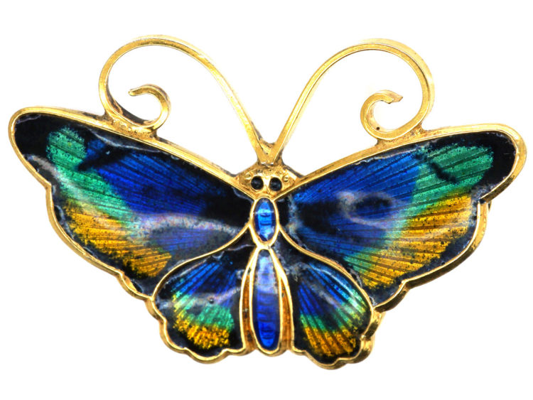 Norwegian Silver Gilt & Enamel Butterfly Brooch by David Andersen