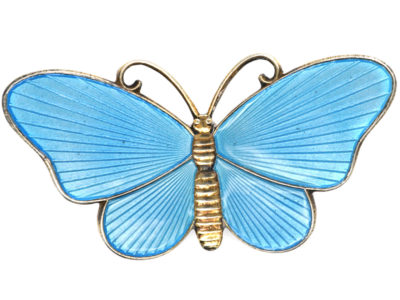 Norwegian Silver Gilt & Blue Enamel Butterfly Brooch by Ivar T Holth