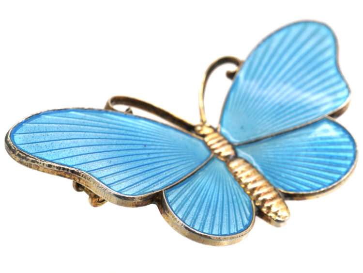 Norwegian Silver Gilt & Blue Enamel Butterfly Brooch by Ivar T Holth