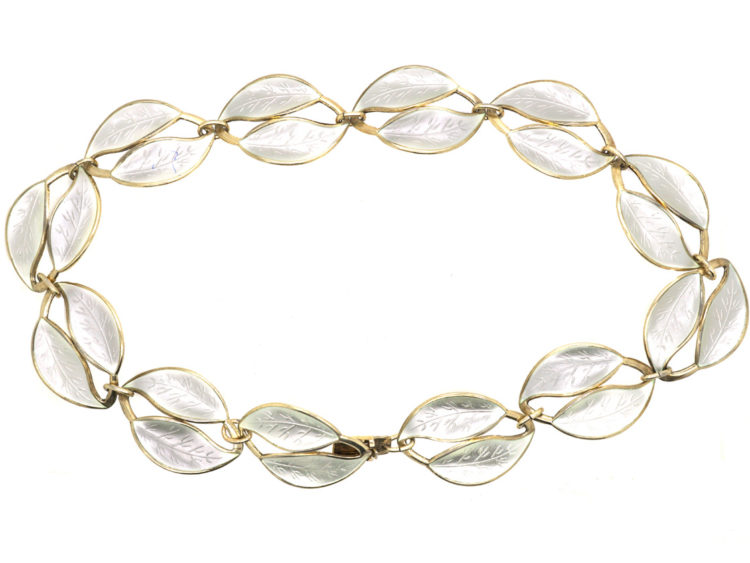 Norwegian Silver Gilt & White Enamel Necklace by Willy Winnaess for David Andersen