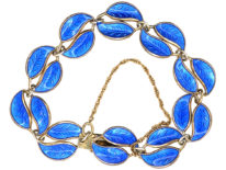 Norwegian Silver & Blue Enamel Leaf Bracelet by Willy Winnaess for David Andersen