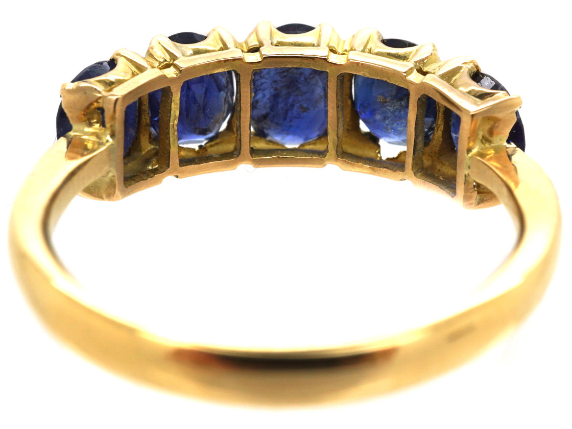 18ct Gold Five Stone Sapphire Ring (39M) | The Antique Jewellery Company