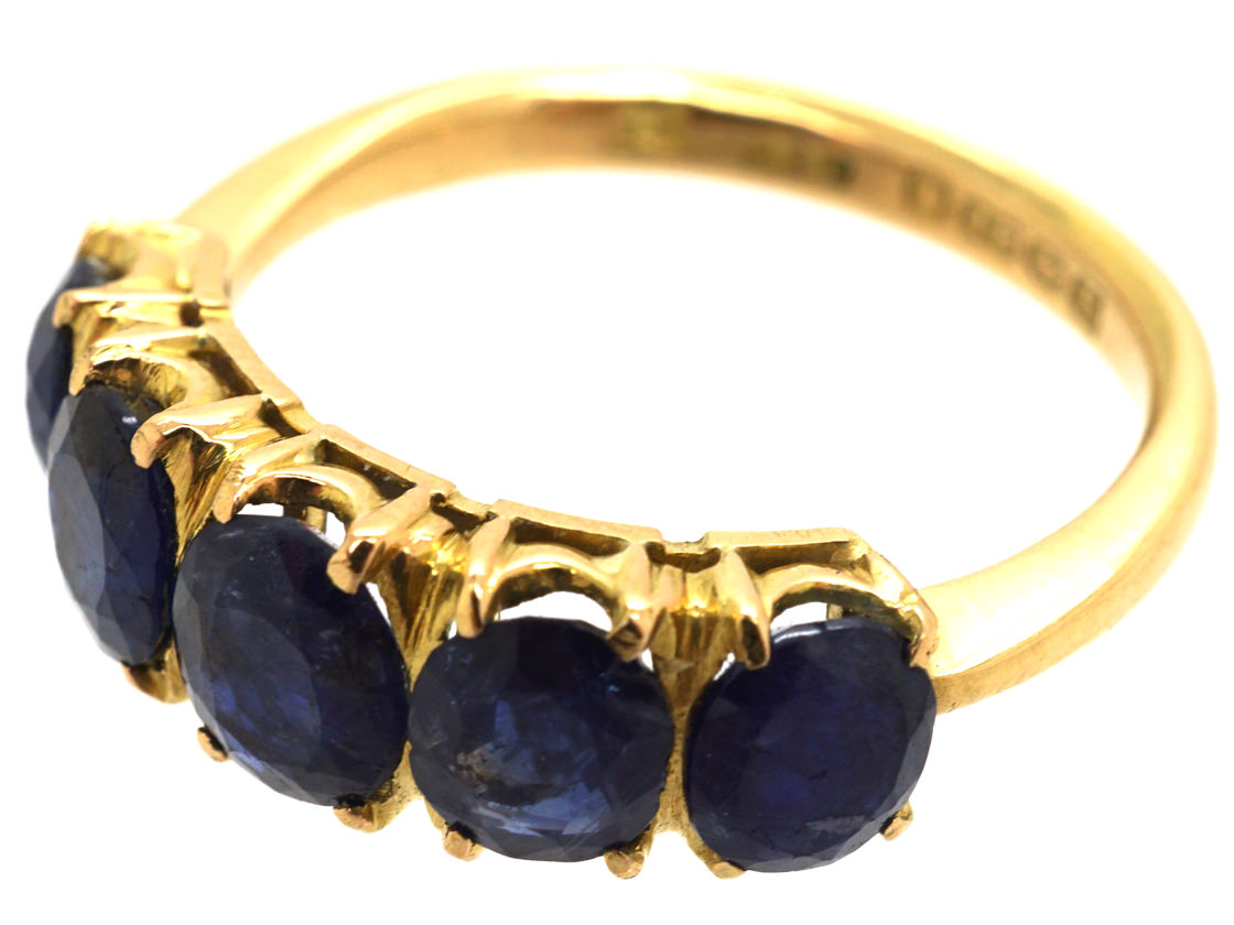 18ct Gold Five Stone Sapphire Ring (39M) | The Antique Jewellery Company
