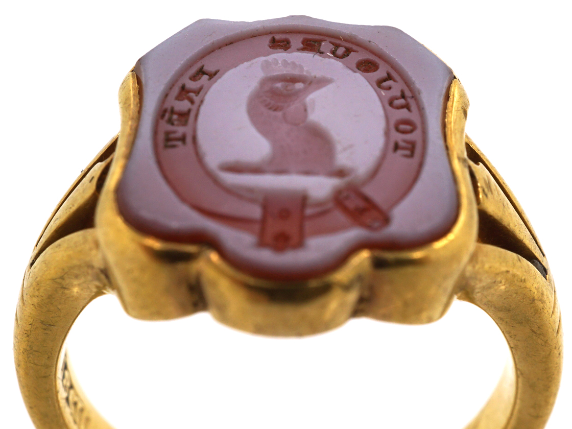 Victorian 18ct Gold & Carnelian Signet Ring with Cockerel Intaglio (10M ...