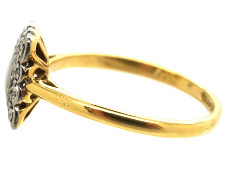 Edwardian 18ct Gold, Platinum, Heart Shaped Opal & Diamond Ring