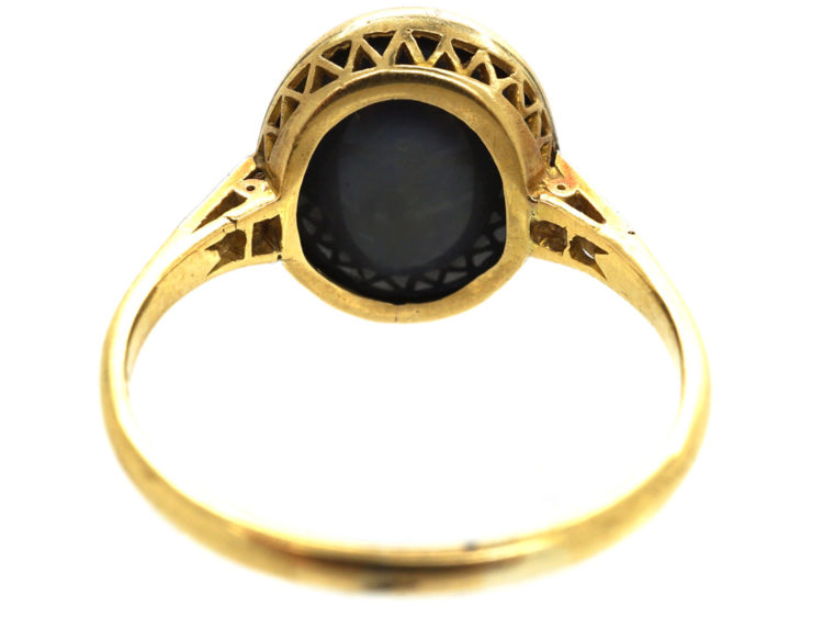 Art Deco 18ct Gold, Black Opal & Diamond Ring