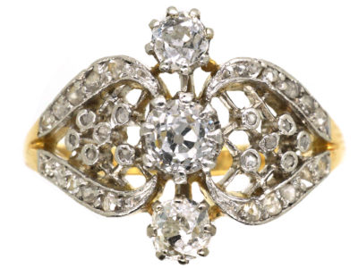 Edwardian 18ct Gold & Platinum, Three Stone Diamond Ornate Ring