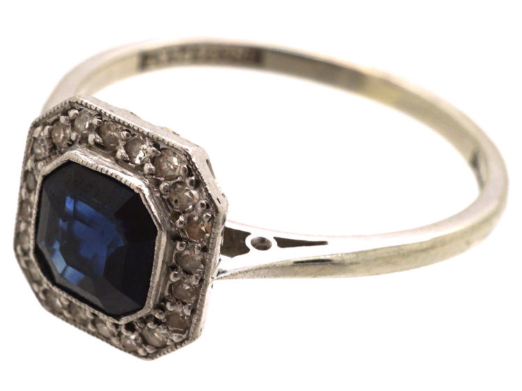 Art Deco 18ct White Gold & Platinum, Sapphire & Diamond Octagonal Ring