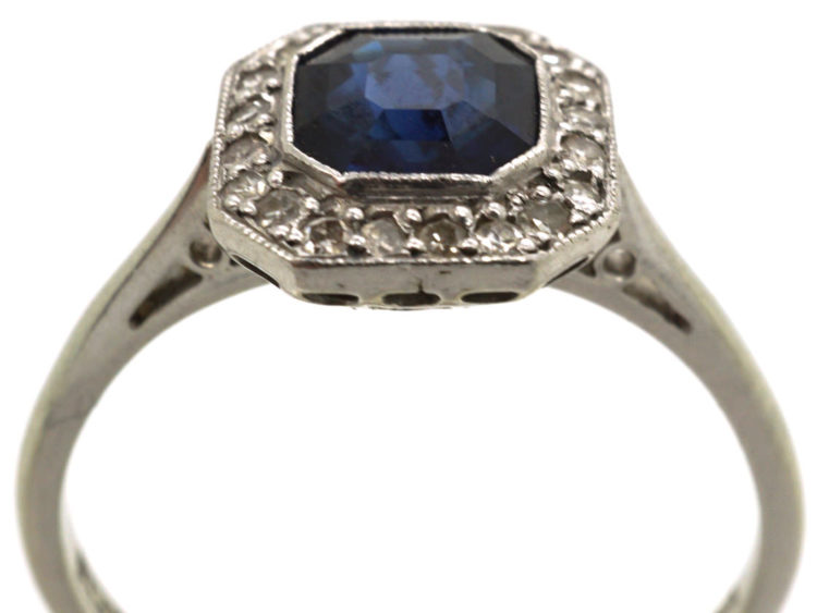 Art Deco 18ct White Gold & Platinum, Sapphire & Diamond Octagonal Ring