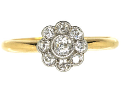 Edwardian 18ct Gold & Platinum, Diamond Daisy Cluster Ring