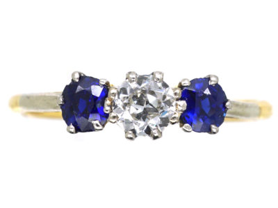 Art Deco 18ct Gold & Platinum Sapphire & Diamond Three Stone Ring