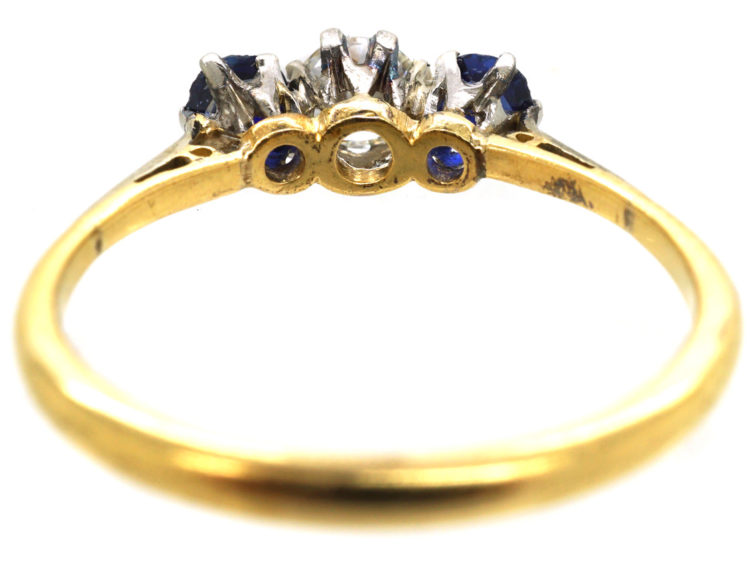 Art Deco 18ct Gold & Platinum Sapphire & Diamond Three Stone Ring