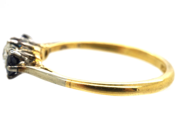 Art Deco 18ct Gold & Platinum Sapphire & Diamond Three Stone Ring