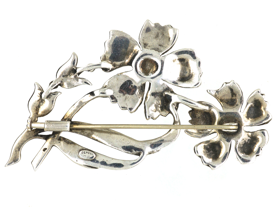 French Silver & Marcasite Flowers Brooch (886L) | The Antique Jewellery ...