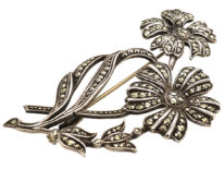 French Silver & Marcasite Flowers Brooch
