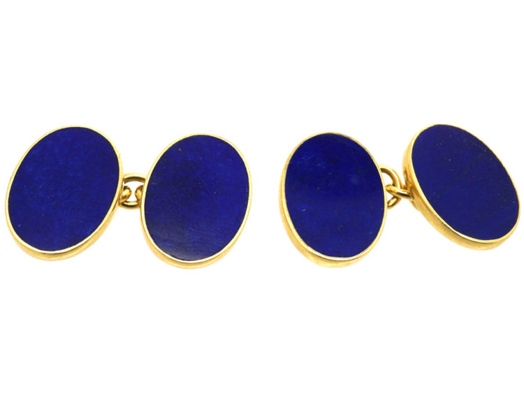 18ct Gold & Lapis Lazuli Oval Cufflinks by Cropp & Farr
