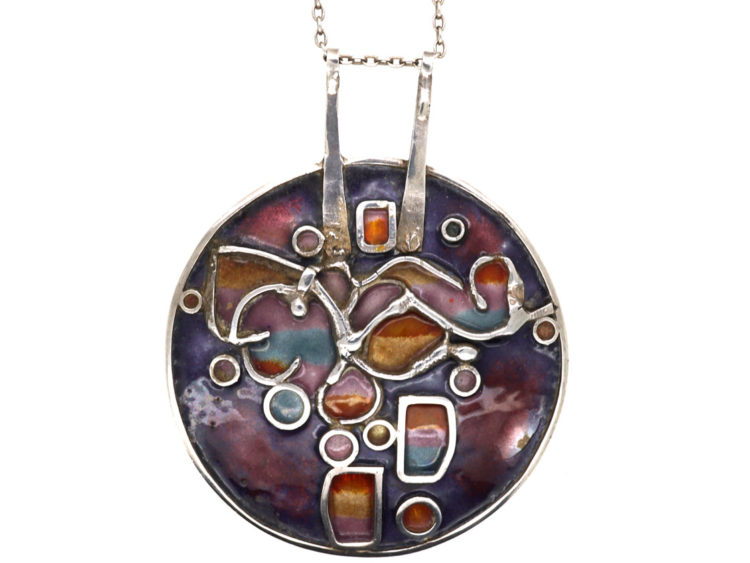 Silver & Enamel Pendant on Silver Chain by Norman Grant