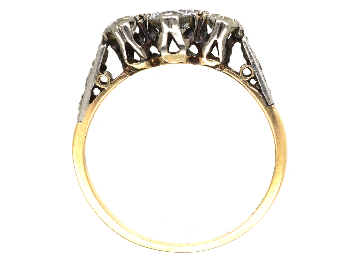 18ct Gold & Platinum, Three Stone Diamond Ring with Diamond Set ...